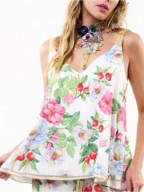 ARATTA Reversible La Ville Rose Cami Tank Top Embellished Straps Reversible O/S